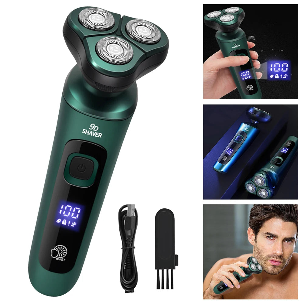 Men Electric Travel Shaver USB Charging Three-head Floating Razor with Digital Display Painless Cordless Trimmer Portable Shaver