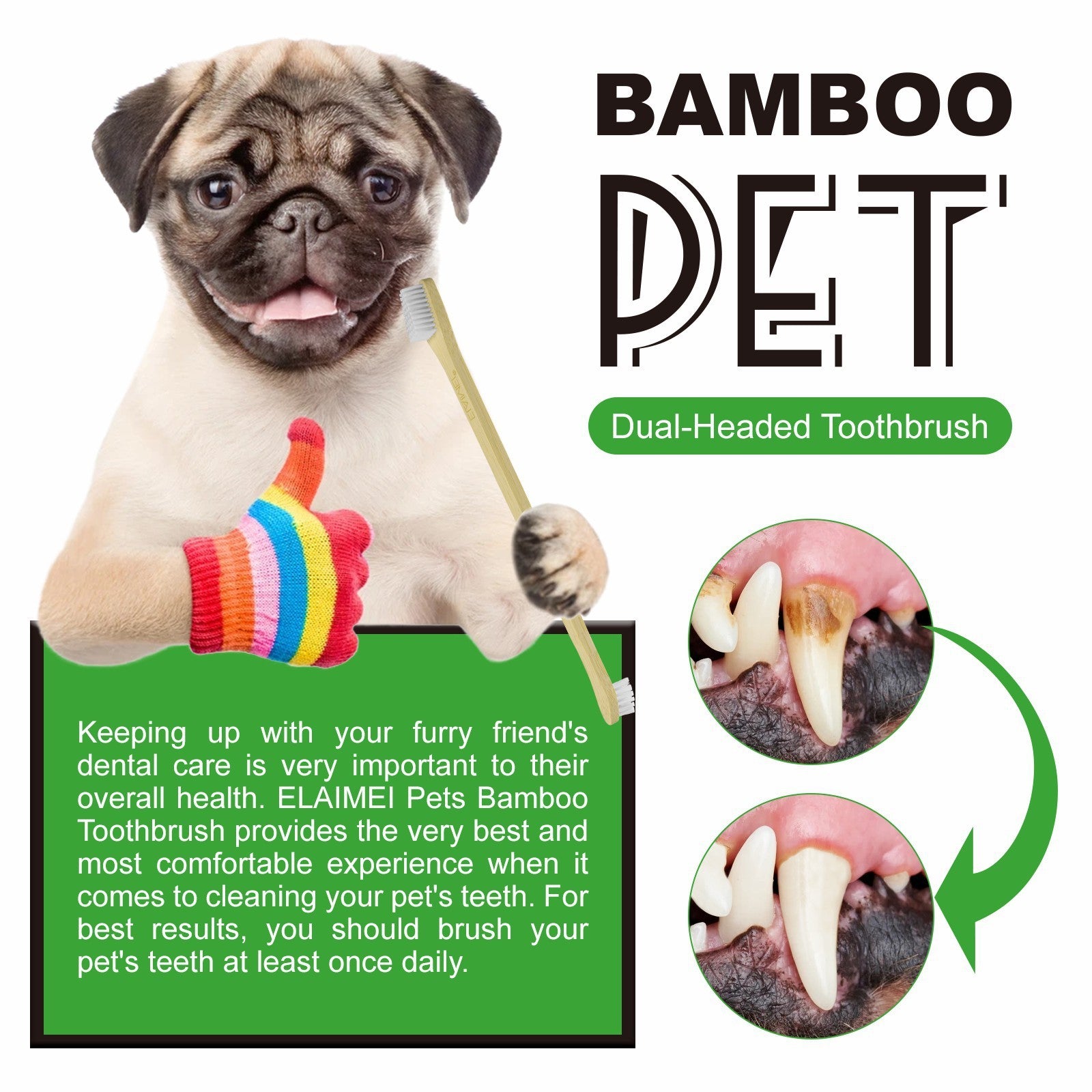 Pet Toothbrush3pcs Pet Bamboo Toothbrush Double-sided Dental