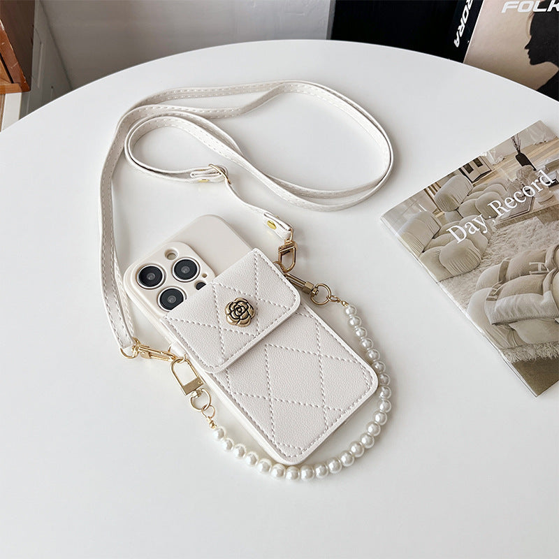 Crossbody Rope Diamond Metal Flower Phone Case